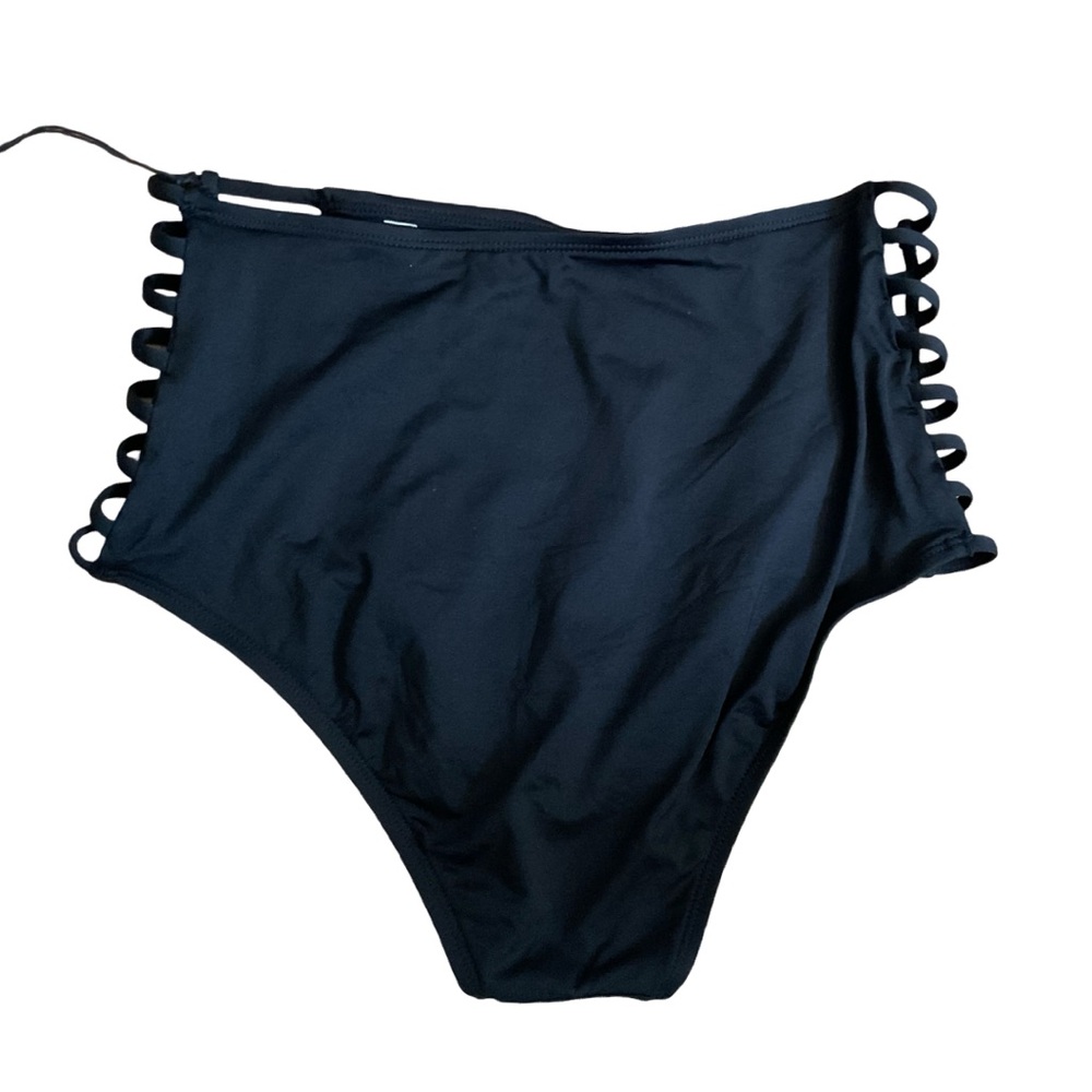 Shade & Shore Black High Waist Strappy Bikini Bottoms NWT S - Picture 3 of 7